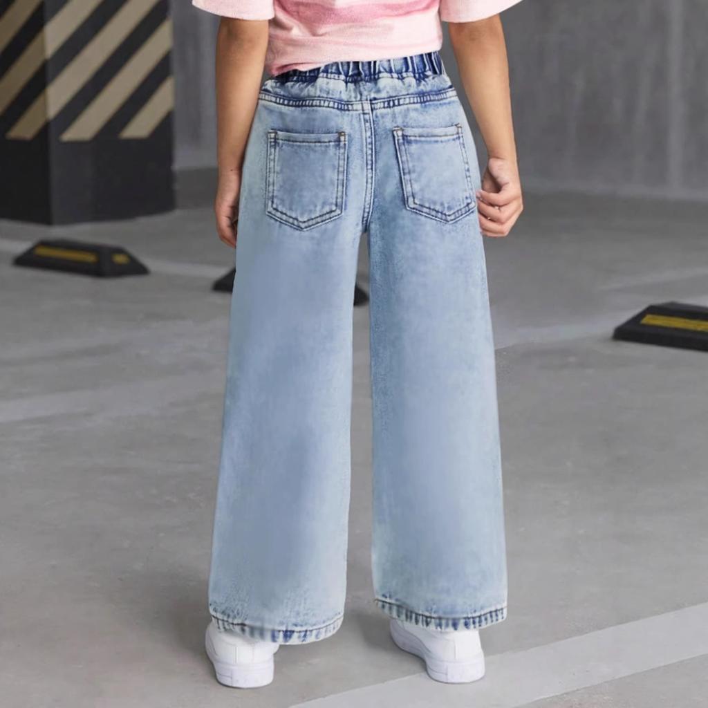 Girls' Fashionable Easter Cartoon Rabbit Printed Denim Pants - Spring/Summer Children's Casual Denim Pants