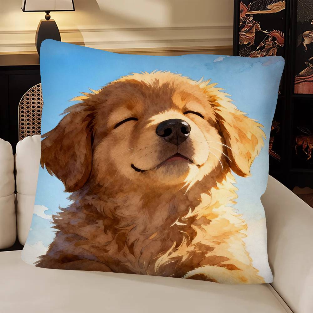 Watercolor Pet Dog Pillow Case Fashion Square Pillowcase Bedroom Sofa Room Ins Decoration Leisure