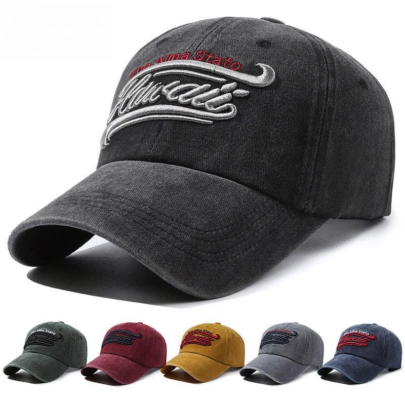 Hat Men'S Spring And Autumn Washing Embroidery Alphabet Baseball Cap Retro Peaked Cap Women'S Tide Casual Shade Sports Sun Hat