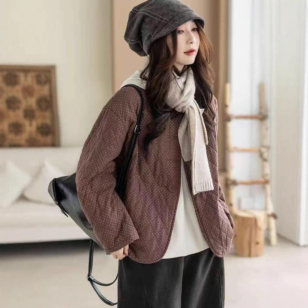 Women's Retro Polka Dot Quilted Cotton Jacket: Warm Winter Outerwear