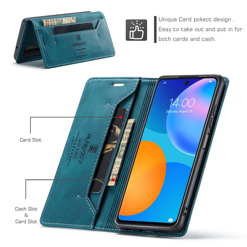For Huawei Y7a/Huawei P Smart 2021 Wallet Case AUTSPACE A01 Leather Stand Cover with RFID Blocking Card Holder