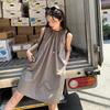 Petite French Retro A-Line Sleeveless Dress for Women, Summer Korean Style, Loose Fit