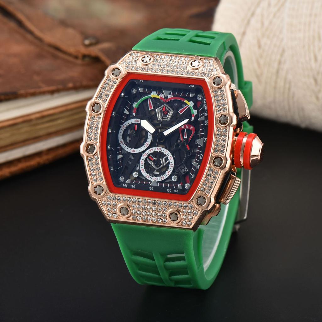 Quartz watch full diamond wine barrel type dial business luminous multi-functional quartz men's watch