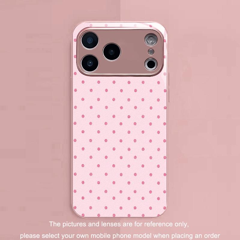 Minimalist Cute Pink Polka Dot Metallic Glass Phone Case For iPhone 17 Pro Max 16 15 14 13 12 11 Pro 15 14 Plus 17 Air 16E Cover