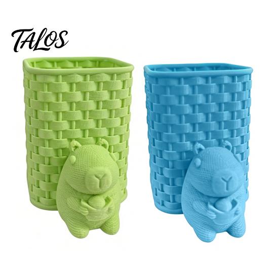 Desk Pen Organizer Capybara Holder, 3D Printed with Basket Pencil Cup Cup, Cute Animal for Makeup Brush Stationery
