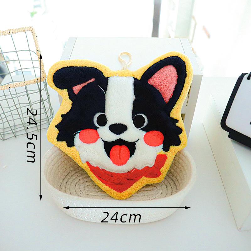 Hanging Style, Small Dog, Thick and Super Absorbent, Cute Cartoon, Hand Towel, Coral Fleece, Kitchen and Bathroom