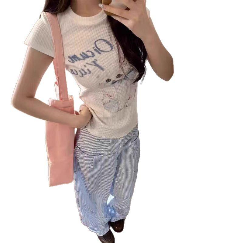 

American Sweet & Spicy White Short Sleeve Women s T-shirt for Summer 2025 L