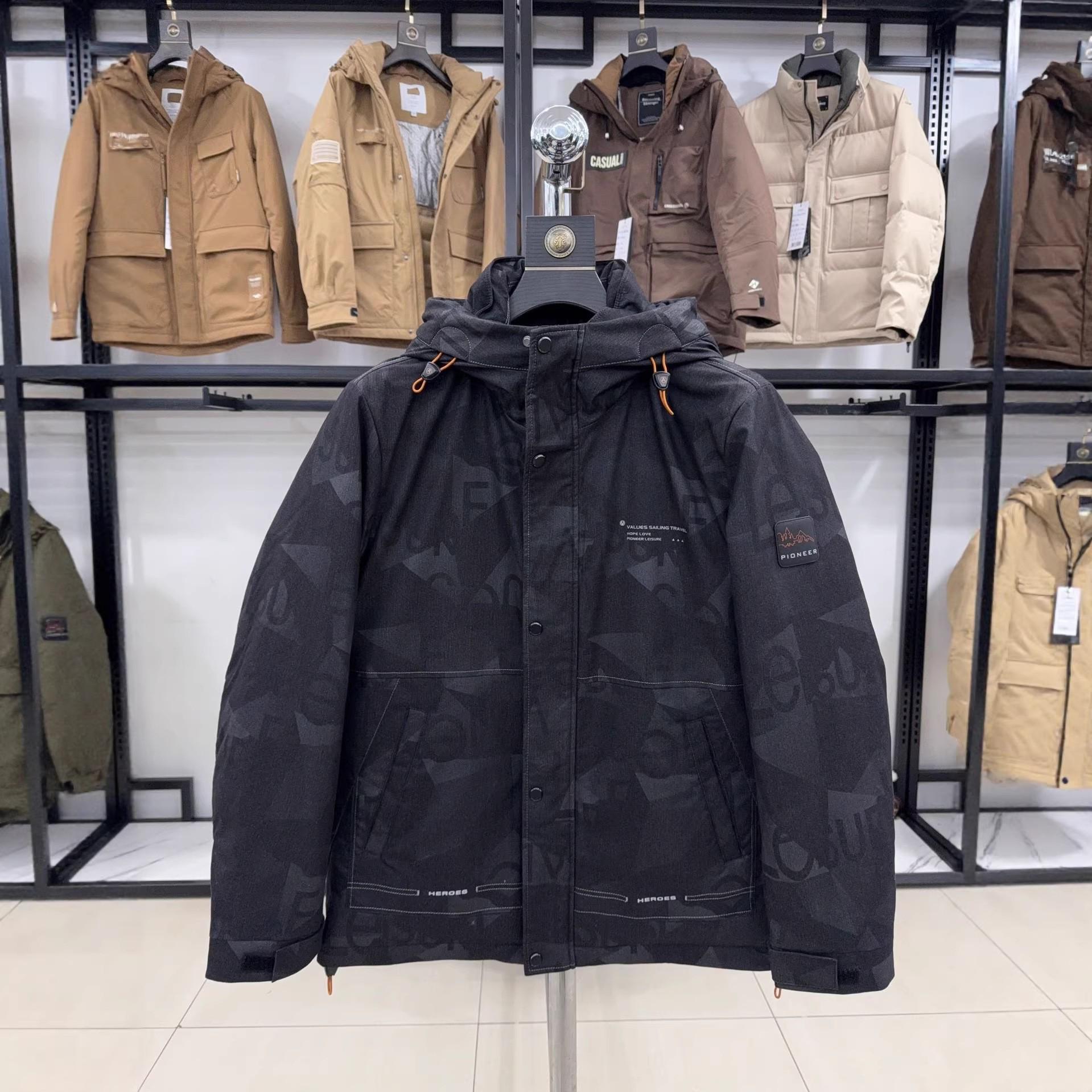 

H Brand Men s Stylish Black Camouflage Hooded Down Jacket: Mid-Length, Thickened, Windproof, Warm Outerwear (Model 4D145) Size 175 for 115-130 lbs чорний