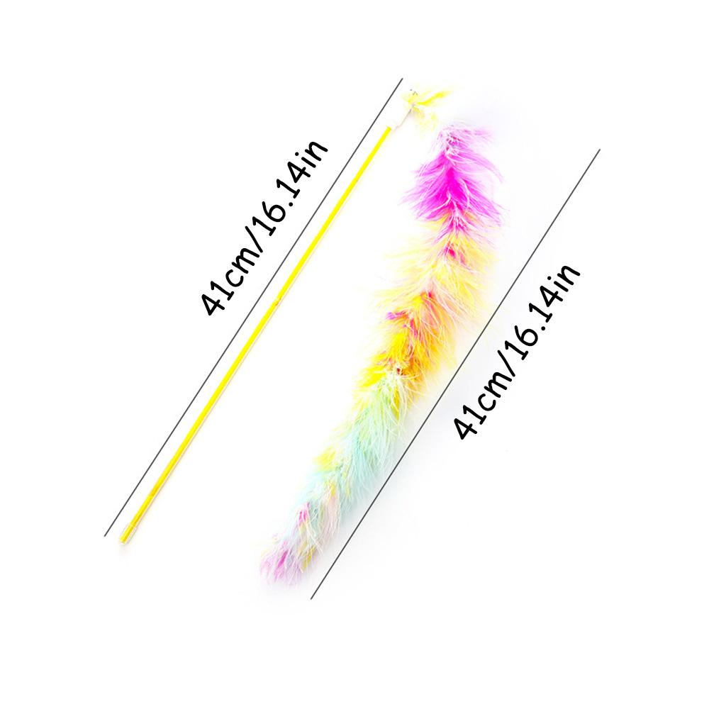 Rainbow Feather Cat Teaser Wand - Colorful Interactive Cat Toy, Fun Chasing & Swatting Play for Kittens & Adult Cats,