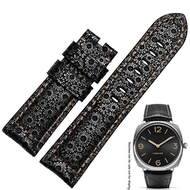 

Для Panerai PAM441 448 312 Браслет високоякісний Ремінець зі справжньої коров ячої шкіри ретро квіткова текстура Товстий ремінець для годинника 22 24 мм 26 мм 26mm