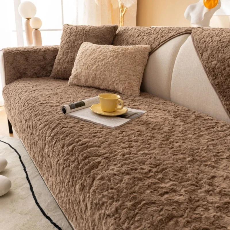 Winter Plush Sofa Cushion Warm Anti-skid Thickened L Corner Armrest Backrest Towel Simple Modern Sofa Dust Cover Cloth 3 Seat