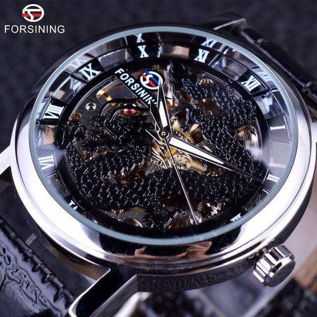 Forsining Dragon Watch Men's Fashion and Leisure Openwork Dragon Manual Mechanical Watch