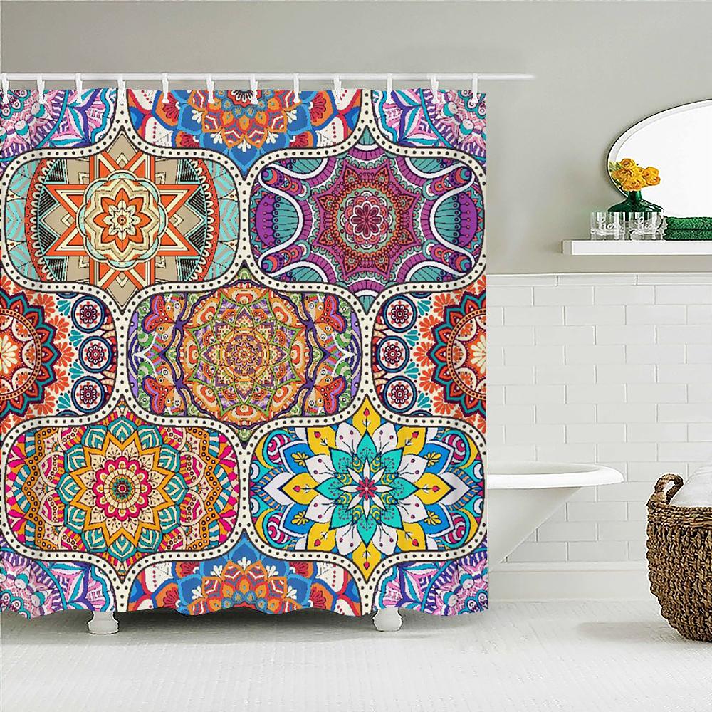 Waterproof Shower Curtain For Bathroom Bohemian Pattern Printing Bathtub Curtains Fabric Polyester Bath Curtain With Hooks