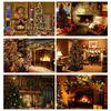 Christmas Fireplace Photography Backdrop Xmas Tree Stocking Photo Background Props for Holiday Family Portrait Studio Shoot Video Party Decor