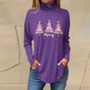 Women's Fashionable Loose-Fit High-Neck T-Shirt With Christmas Print Long-Sleeved Top