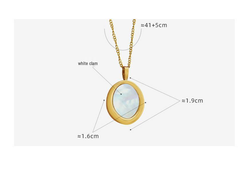 Elegant Gold-Plated Titanium Steel Necklace with Oval White Sea Shell Pendant
