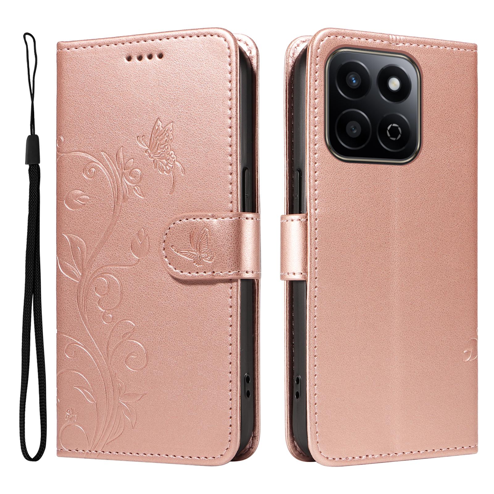 

For Honor Play 60 Plus 5G/Play 9T/X7c 4G/200 Smart 5G PU Leather Cases Flower Pattern Wallet Stand Phone Cover with Strap B