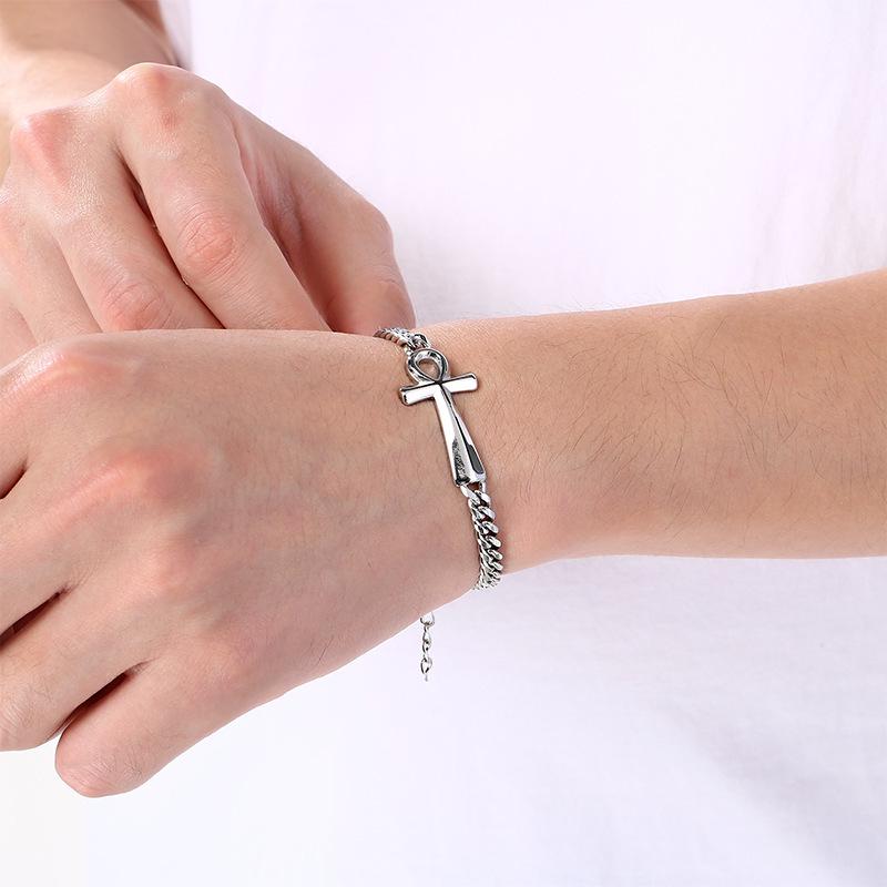 Distressed Egyptian Ankh Cross Bracelet, Personalized Titanium Steel Jewelry for Men & Women