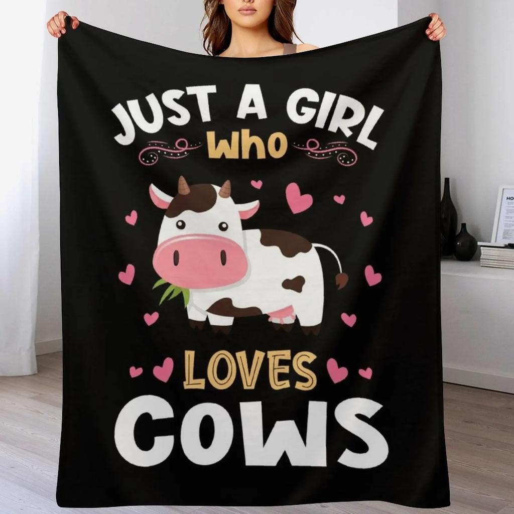 Just a Girl who Loves Cows Gift Throw Blanket Cozy Microfiber Throw Blanket for Home Bedroom