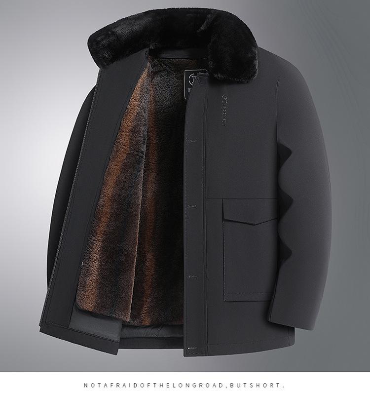 Men's Plus Size Business Casual Fleece-Lined Jacket with Detachable Fur Collar - 2025 Winter Collection