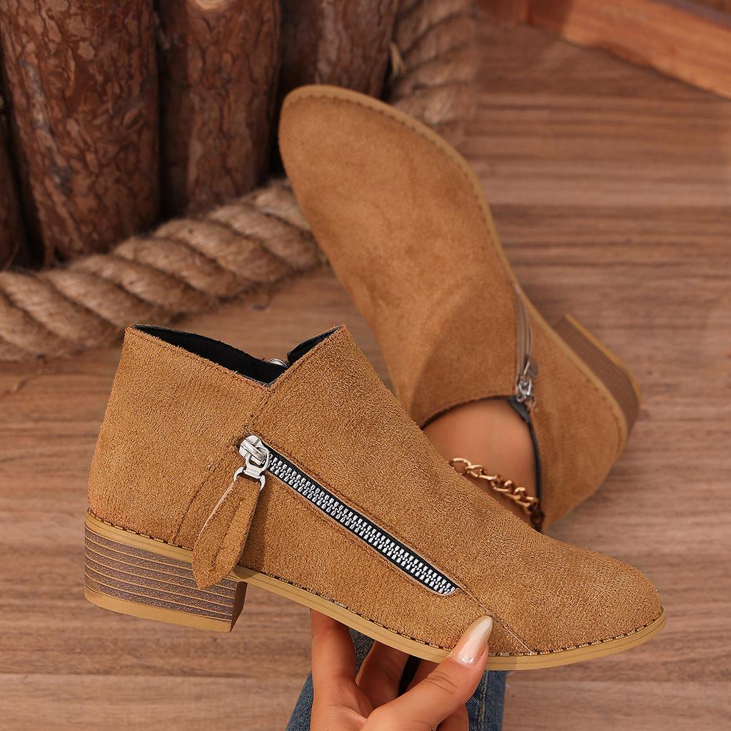 Large size winter new round head European and American fashion retro side zipper round head thick heel short boots women's boots spot
