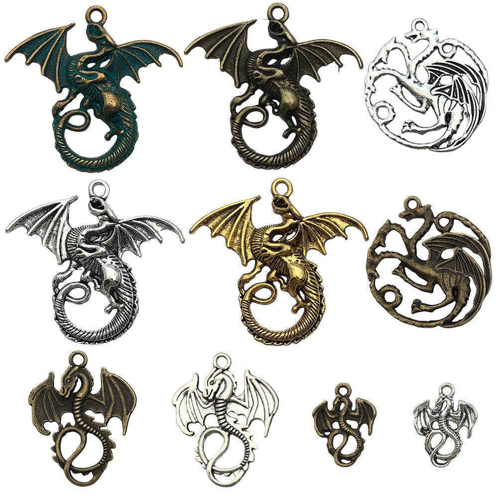 Retro DIY Pterosaur Necklace Pendant in Ancient Silver and Blue Alloy