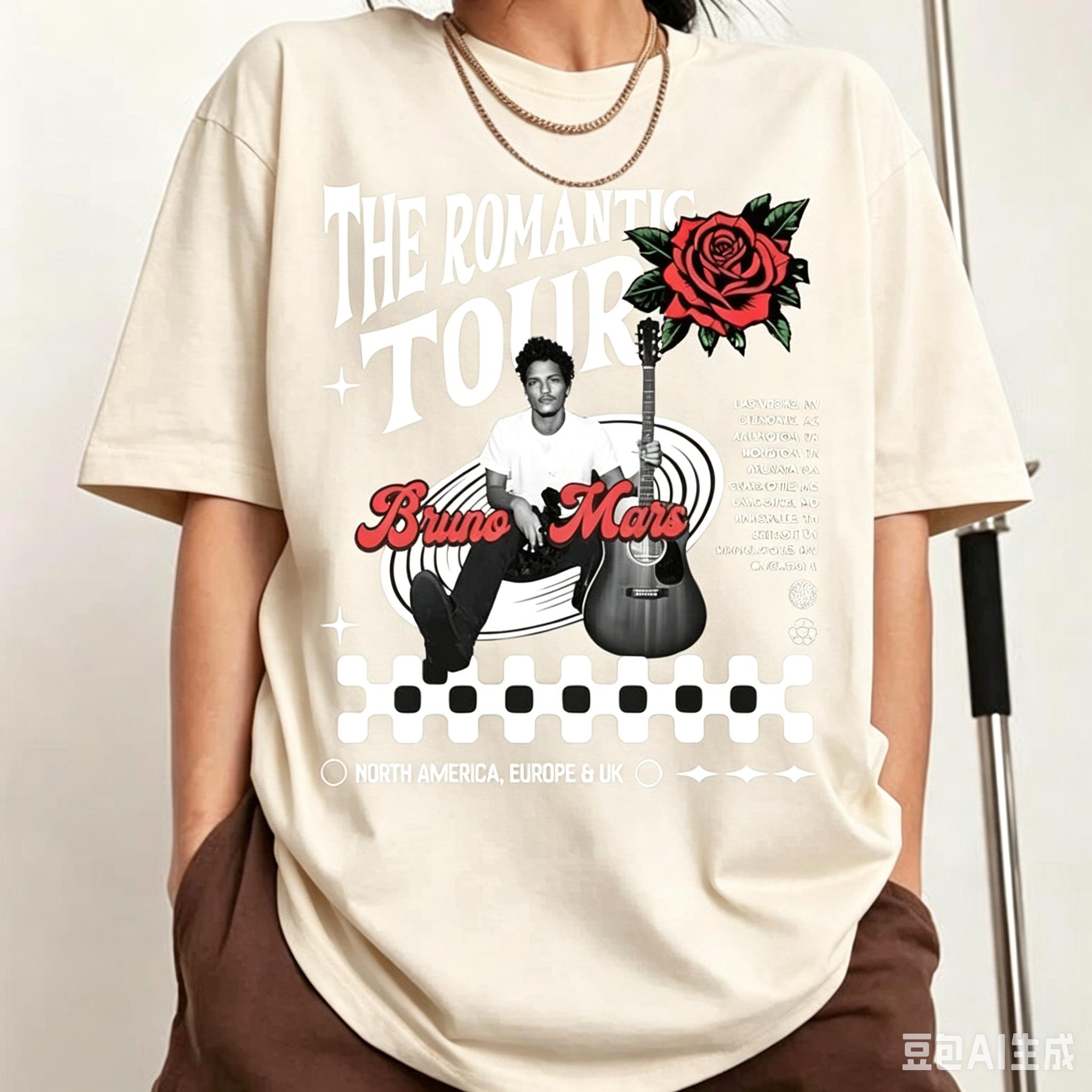 Singer Bruno Marss Rounisextic Tour 2026 Portrait Tshirt 2026 Summer Unisex Unisex Cotton Oversized Tshirt Street Wear Y2k Clothing L