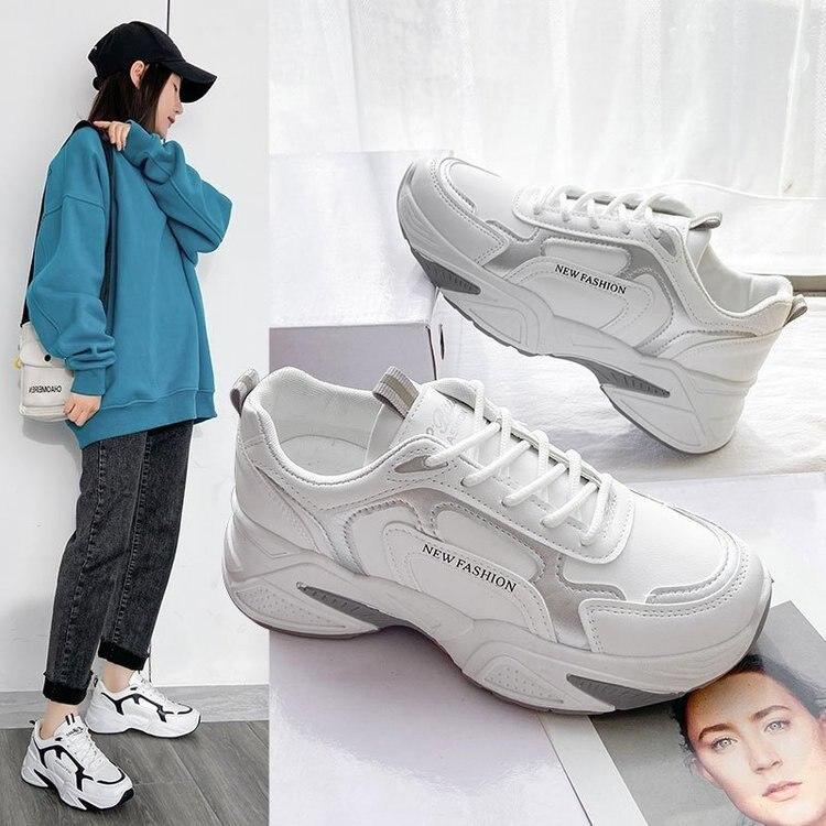 Women Chunky Sneakers   Fashion Platform Sneakers Ladies  Wedges Casual Shoes For Woman Leather Sports Dad Shoes