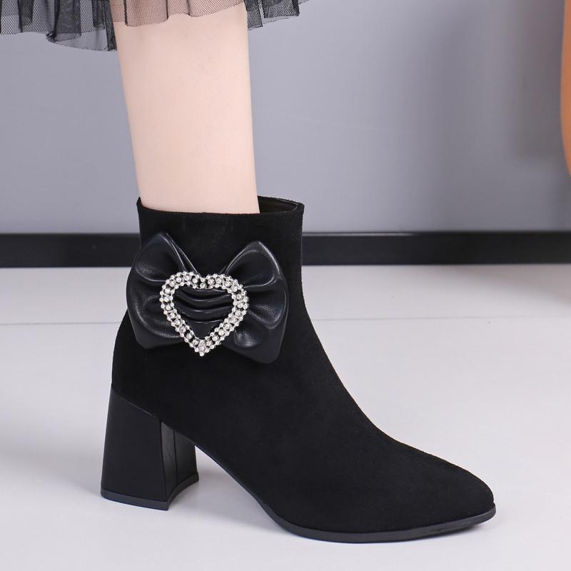 

Ботильоны женские с острым носком и бантом на высоком каблуке, тренд 2025 года, роскошные брендовые массивные ботинки челси, туфли-лодочки Mujer Botas 40 чёрный