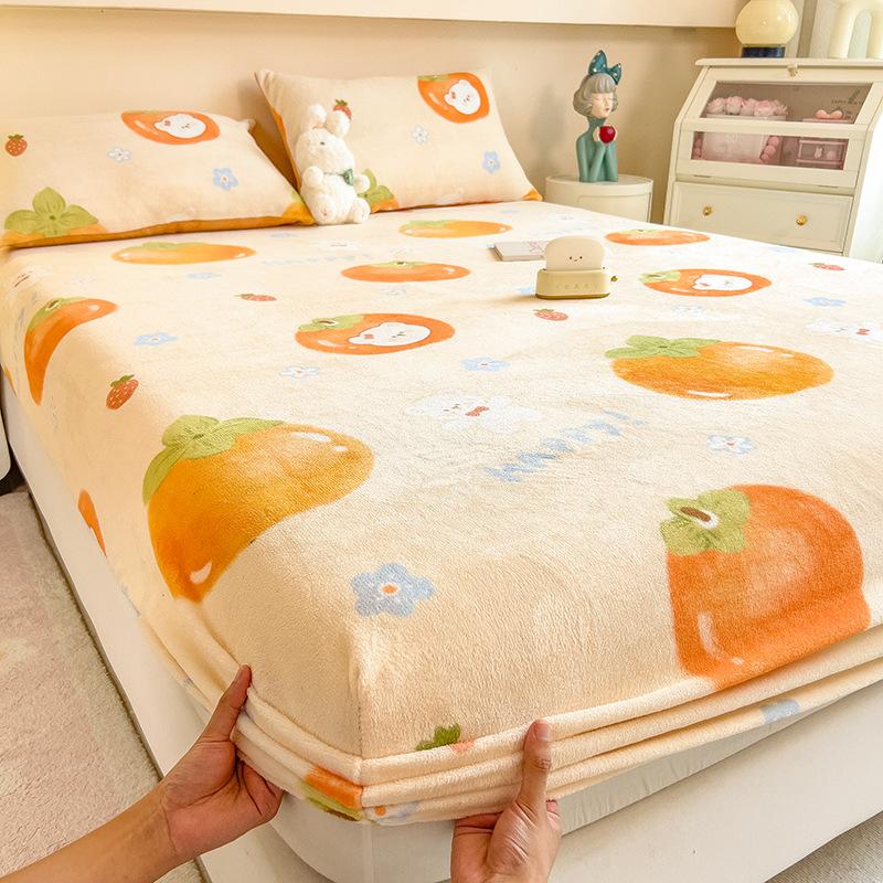 Winter Warm Flannel Fleece Bed Sheet Cartoon Flower Printed Thick Bed Sheets for Winter Single/Queen/King Soft Plush Bed Sheet