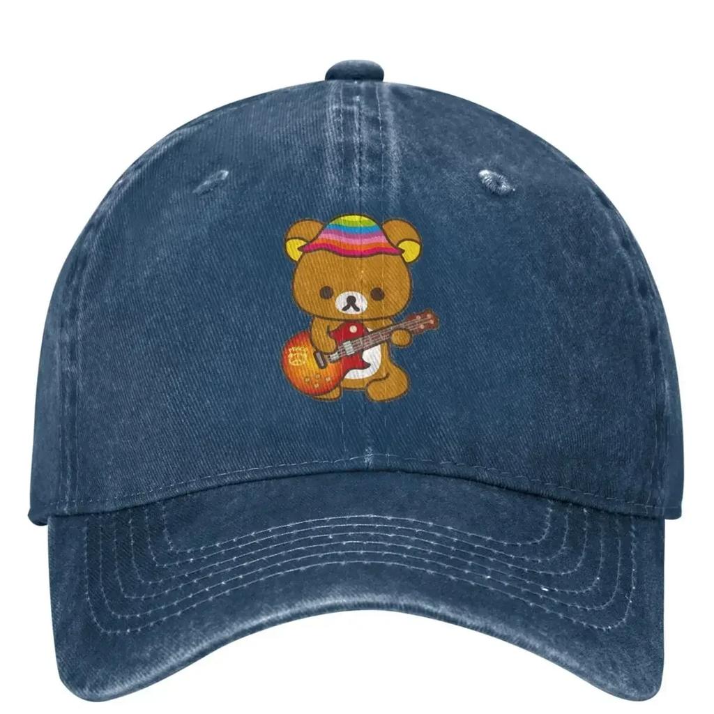 Rilakkuma spelar gitarr Kawaii Denimbasbollkeps Vandring Fiske Truckerkeps Sommar Dam Unisex Casual Soltåliga Basbollkepsar