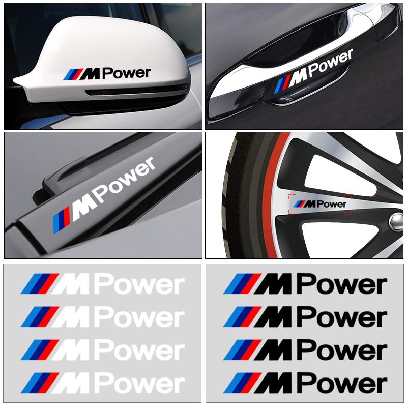 4Pcs Car Door Handle Stickers Tire Rear View Mirror Decals For BMW M E34 E36 E60 E90 E46 E39 E70 F10 F20 F30 X5 X6 X1 M3 M5 M6 E71 F01 F02 F87