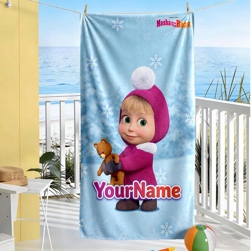 Masha Bear Personalized Name Beach Towel Soft Durable Quick-Dry Suitable for Swimming Gym Camping Yoga Vacation