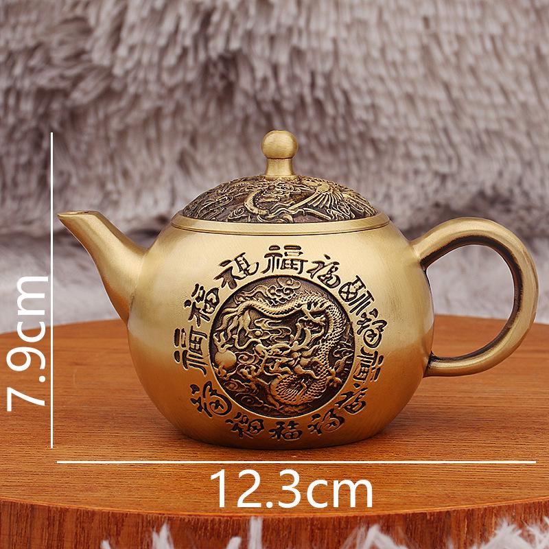 Brass Dragon & Phoenix Teapot Set: Chinese Tea Ceremony Decor & Metal Handicrafts