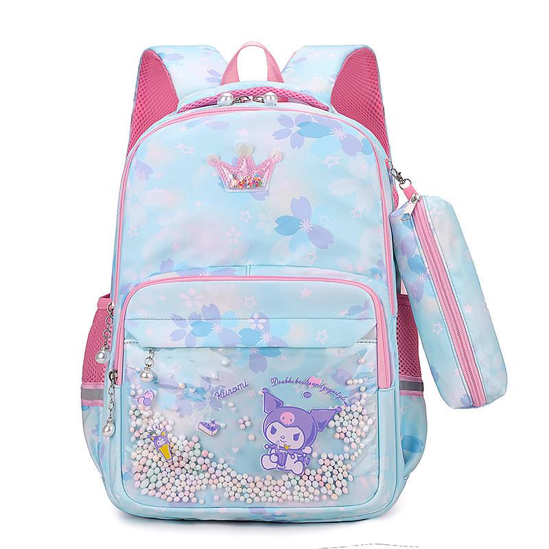 Large Capacity Nylon School Backpack For Grades 3-6 Cute Anime Cartoon Print