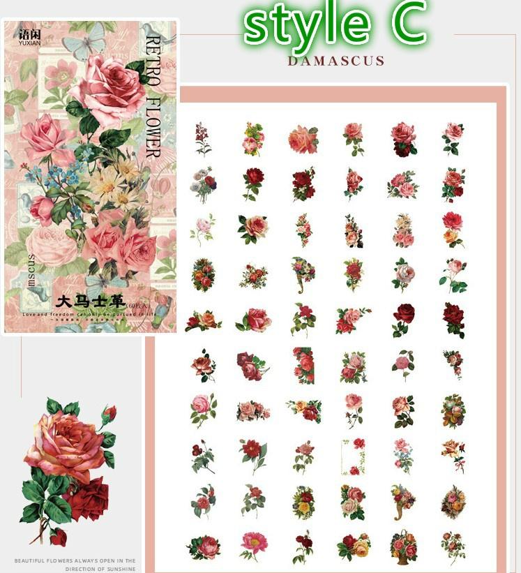 60 Pcs/pack Vintage Plants Floral Journal Decorative Stationery Stickers Scrapbooking DIY Diary Album Stick Label