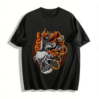 Cyber Mecha Beast Print Trendy Loose Short Sleeve T-Shirt Unisex Pure Cotton T-shirt