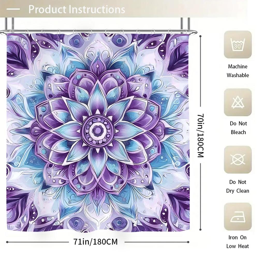 1/4Pcs Bathroom Shower Curtain Set Teal Bohemian Style Bathroom Curtain With 12 Hooks Non Slip Rugs Toilet Cover Mat Bathroom Partition