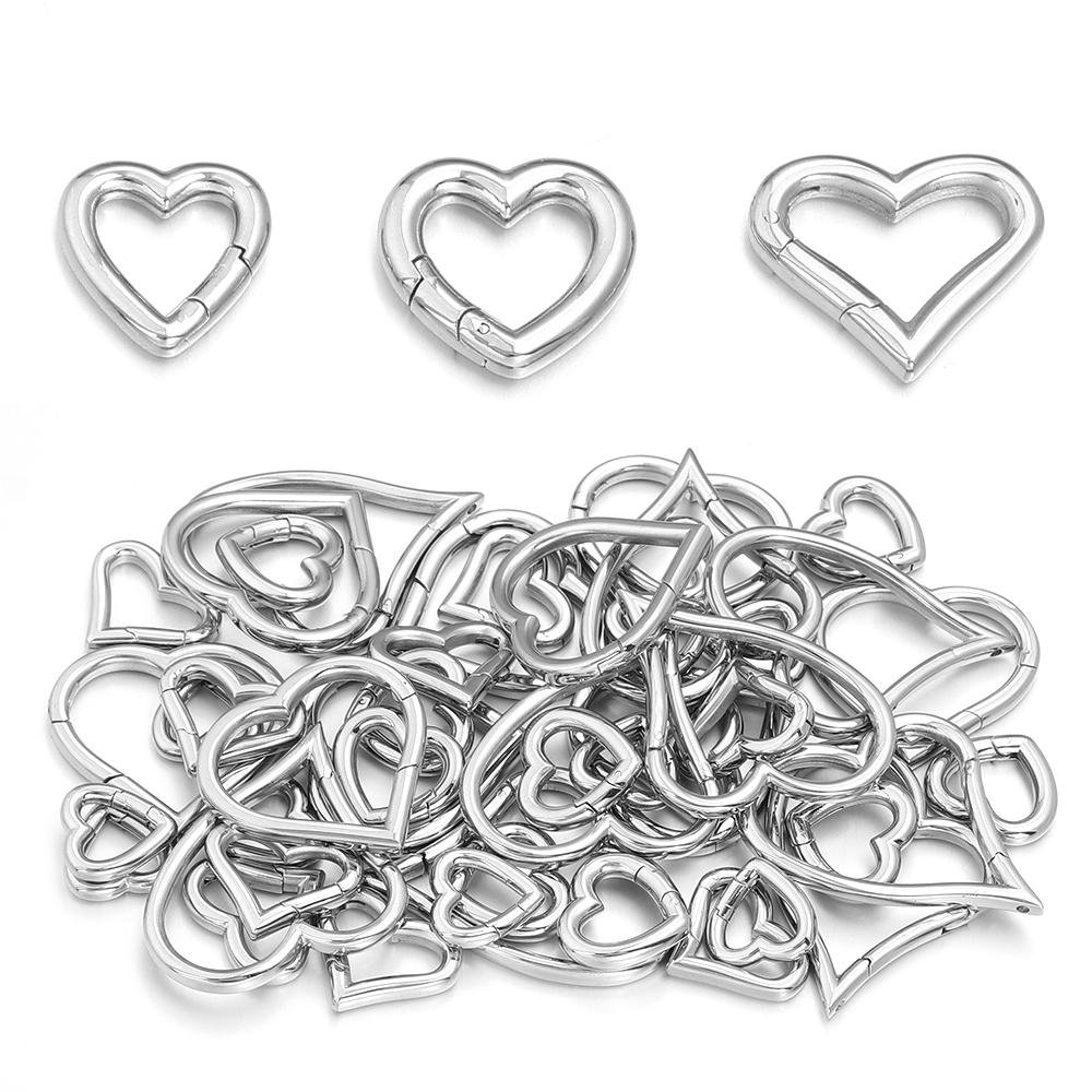 1Pcs 304 Stainless Steel Openable Clasps Heart Shape Carabiner Hook Ring Keychain For DIY Keyring Bags Jewelry Connector Buckles