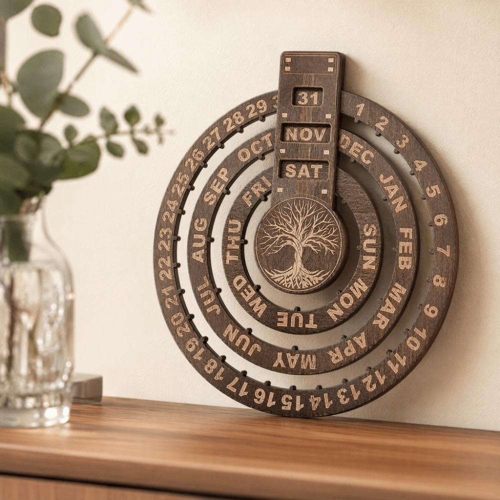 Moon Phase Display Rotating Calendar 12.01X10.83in Desk Calendar Living Room Decor
