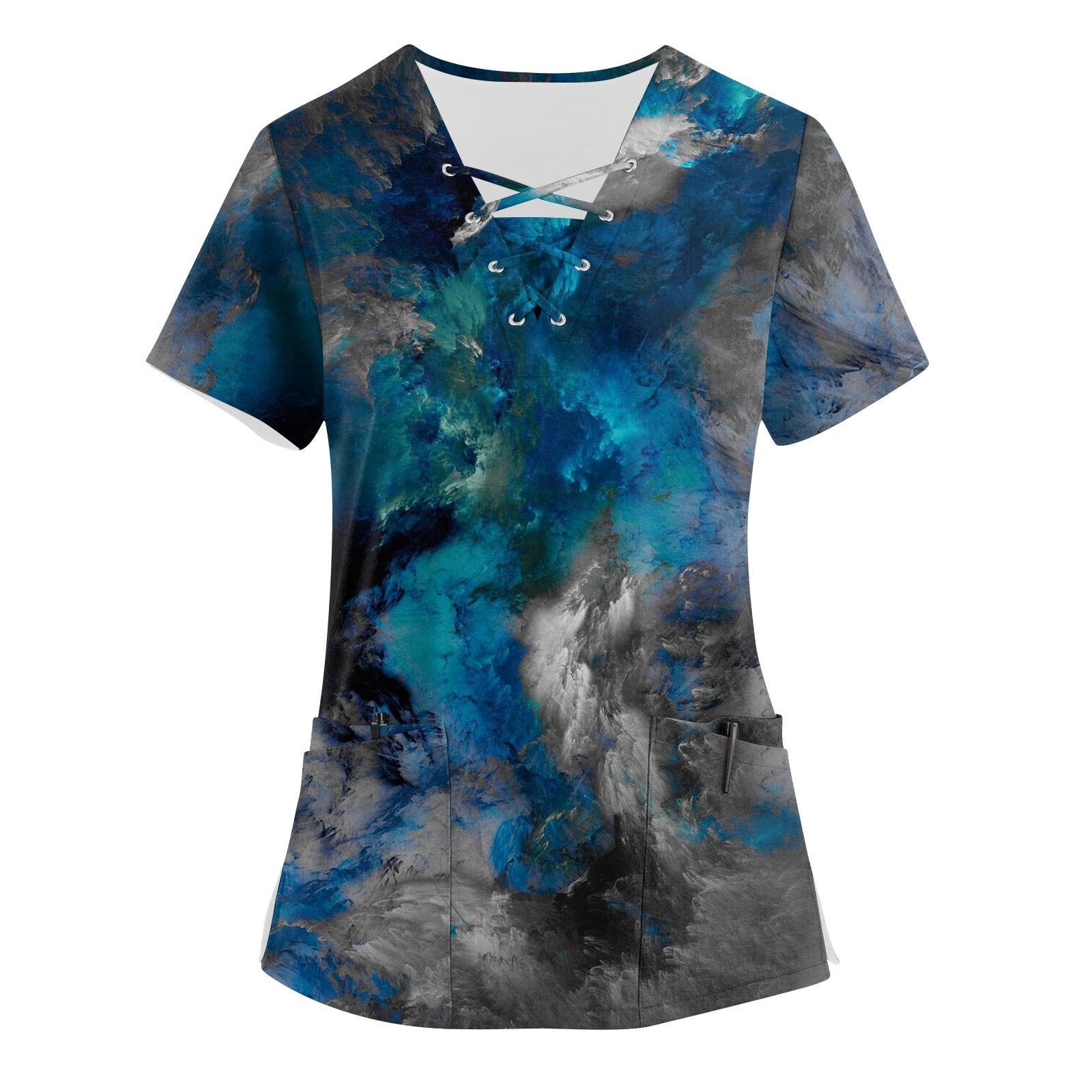 

Женский топ с короткими рукавами и V-образным вырезом с принтом, рабочая форма, карманная рубашка, топ для ухода XXXL серый