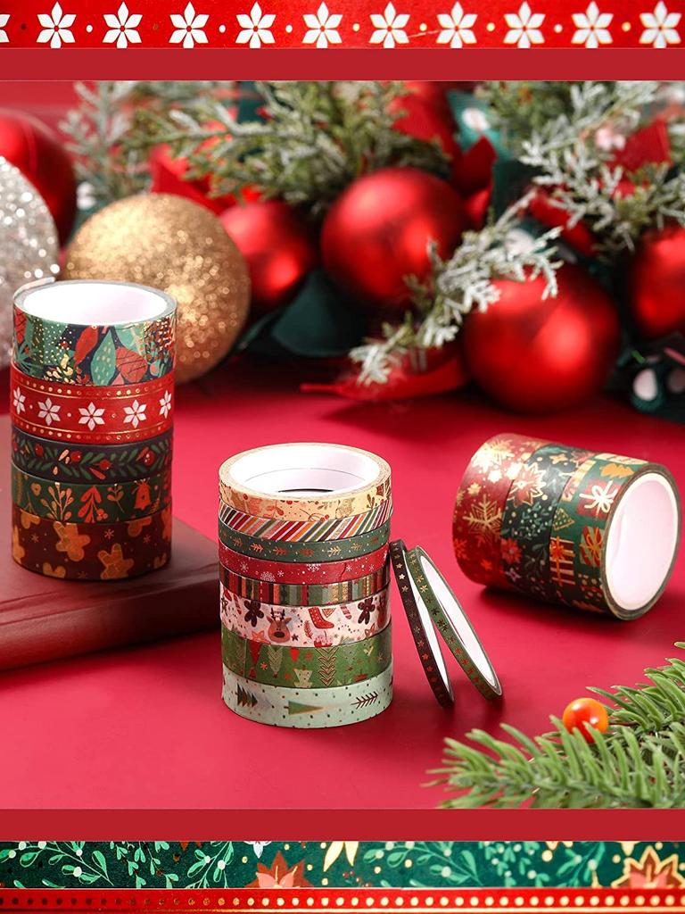 PBM Christmas Masking Tape Perfect for Gift and Gift and Stylish Patterned Christmas Tree and Fir Tree MERRY CHRISTMAS 21-Roll Set. Decoration,