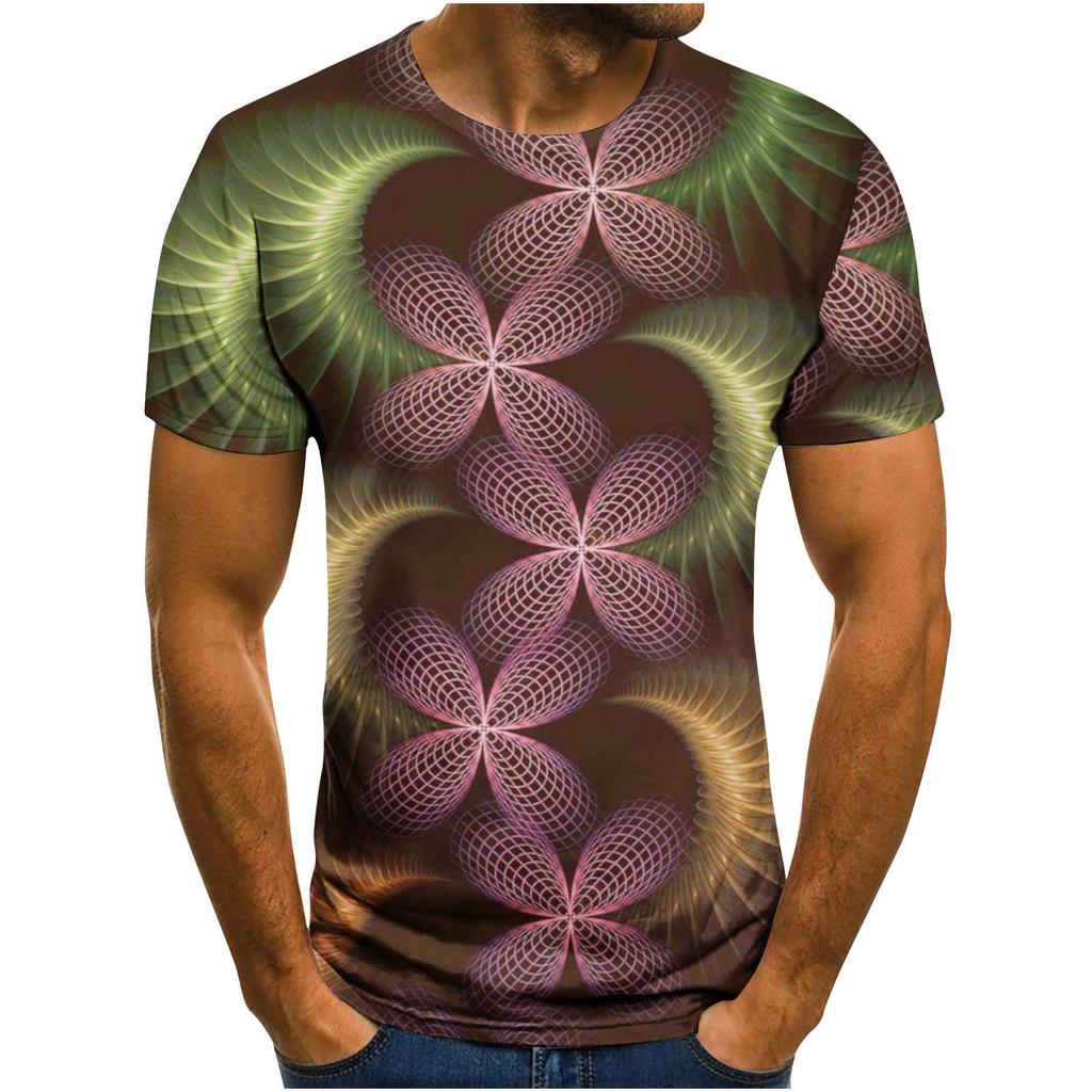 Summer Round Neck 3D Visual Feast Abstract Print Top Fashionable Casual Short Sleeved Men's T-shirts