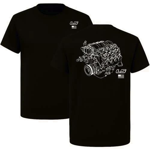 LS Engine T-Shirt, Minimalist Line Art Motor Graphic Tee 4XL
