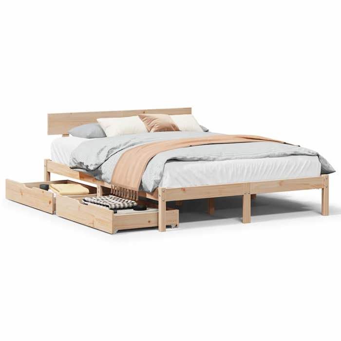 VidaXL Bed Frame with Drawers 120x190 Cm Solid Pine Wood, Slatted Base, Double Bed Frame, Solid Wood Bed Frame, 3301502