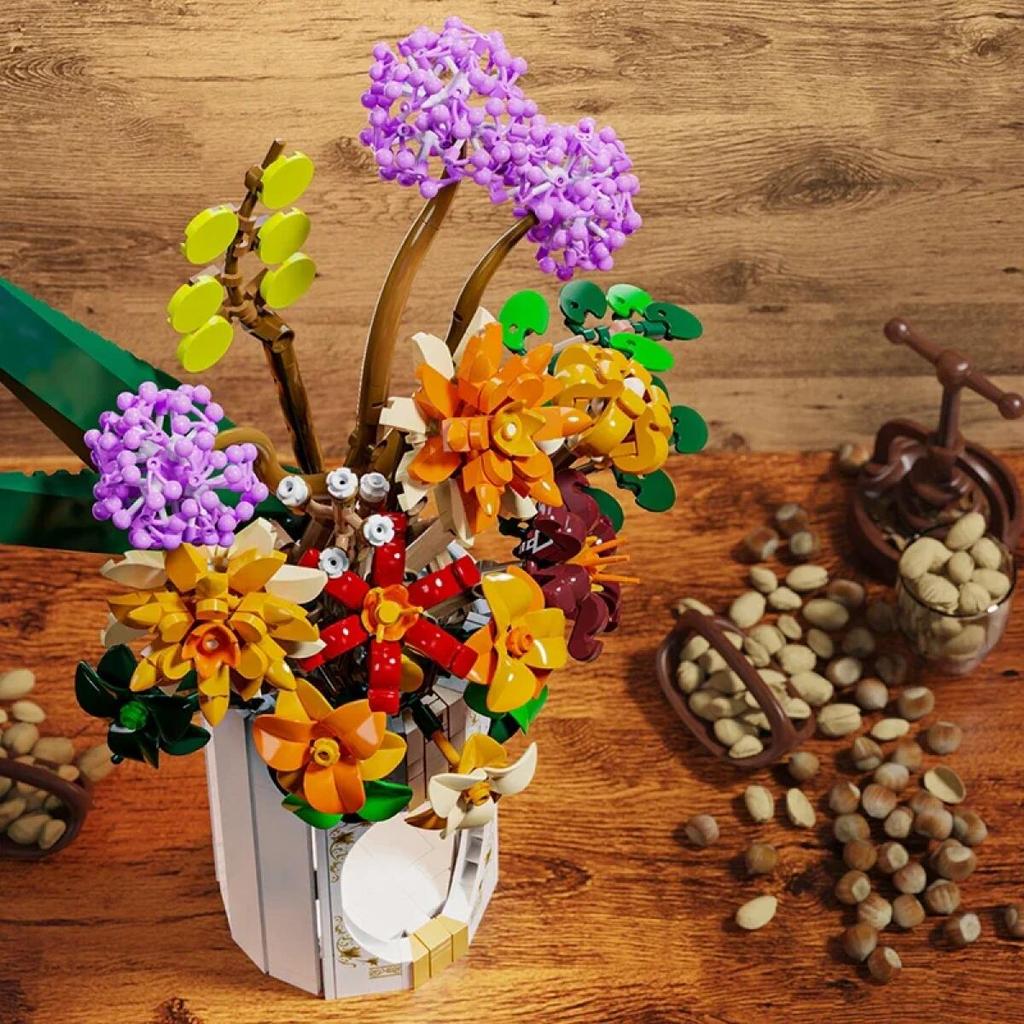 Non-Toxic Bouquet Daisy Dandelion Flower Building Blocks With Light Bouquet Model Brick Set Desktop Decoration Kids Diy Valentine Gifts
