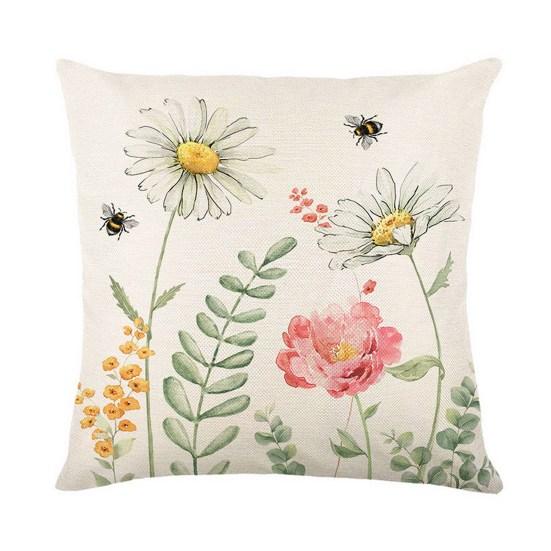 Pillowcase Spring Series Printed with Soft Hidden Zipper Fade-resistant Machine Washable Linen Cushion Cover