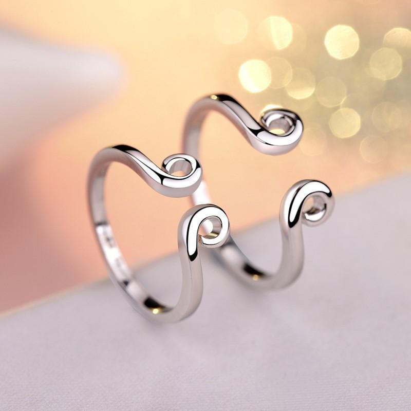 2Pcs 925 Silver Couples Ring Sets Light Polishing Simple Ring for Woman Man Classic Wedding Fine Jewelry Circle