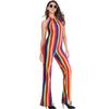 Rainbow striped print stage jumpsuit, clown costume cos women's costume, halloween costume