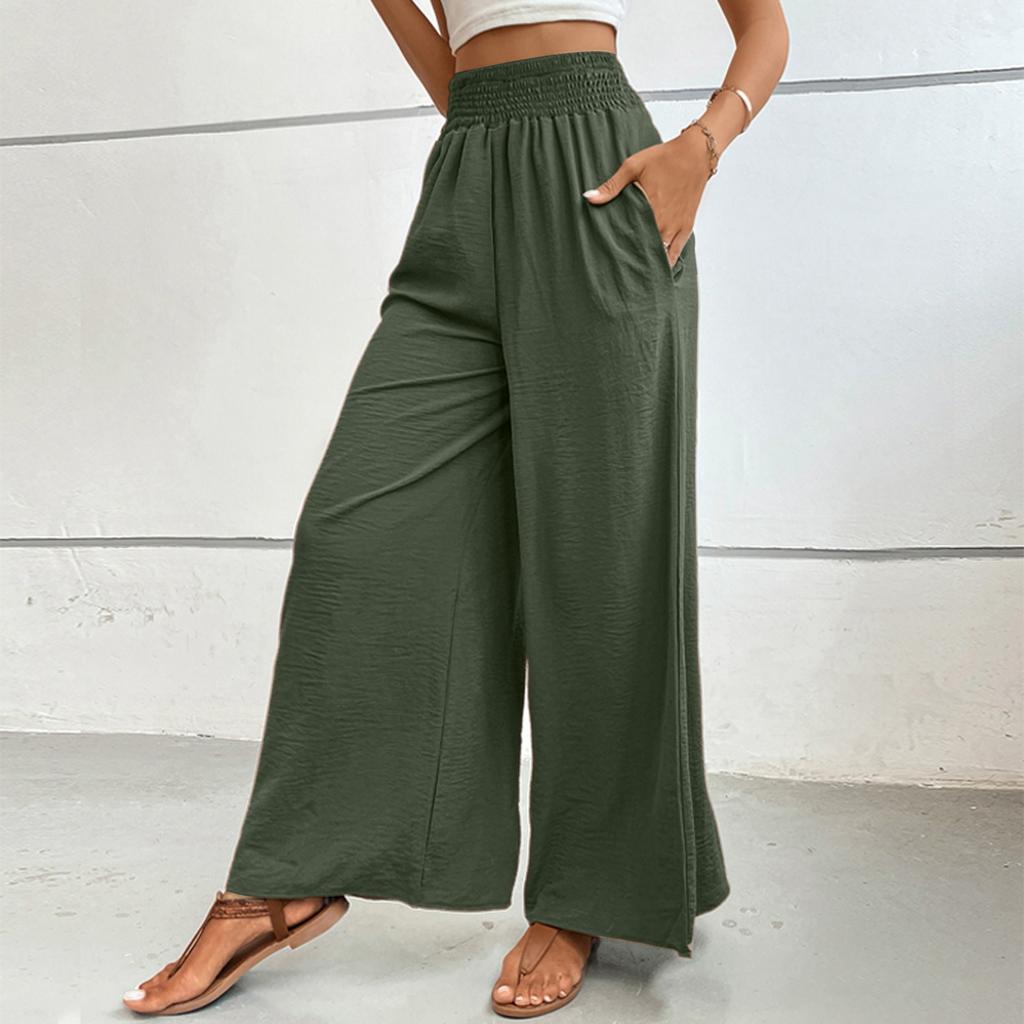 Women's Fashion Holiday Trousers Casual Tight Waist Wide Leg Pants